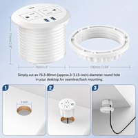 Prise de courant encastrée ronde blanche de 3 pouces pour bureau, multiprise avec 2 ports USB à charge rapide, accessoires électriques de bureau