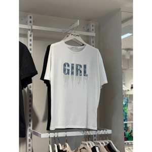 เสื้อยืดพิมพ์ลาย Girly Dripping สำหรับผู้หญิง ผ้าฝ้ายเจอร์ซีย์ 100% แขนปกติ - Product Image 2