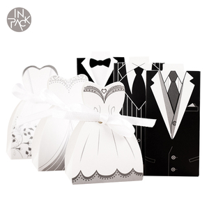 Bride Groom Suits Pattern Luxury Printing Paper Bag <strong>Wedding</strong> <strong>Favour</strong> Packaging Paper Chocolate Candy Box With Ribbon Bow - Product Image 1