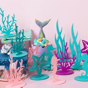 6 pièces de décorations d'anniversaire sirène violettes en feutre, centre de table, fournitures de décoration de fête <span class=keywords><strong>sous</strong></span>-marine pour thème océanique - Product Image 6