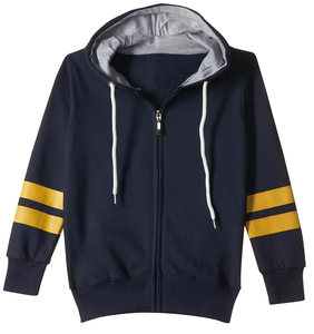 Pull pour enfant classique à rayures, nouveau style coréen, à capuche, zippé, doublé, imprimé, respirant, 100% coton, pour l'hiver - Product Image 1