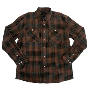 Kemeja Kerja Button Up Coklat Dalam Flanel, Baju Flanel Kotak-kotak Ukuran Besar