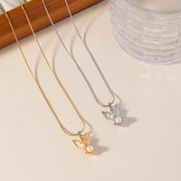 Joyería de moda 18K oro Acero inoxidable perla Ángel colgante collar para mujer