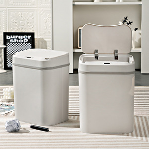 Smart Sensor Trash Can Rectangular White Automatic Lid Built In Battery For Home Kitchen Bathroom Bedroom - Product Image 1