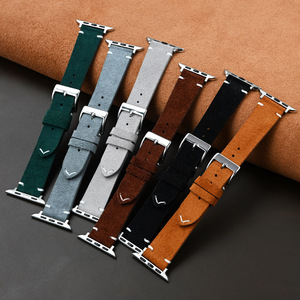 <span class=keywords><strong>Correas</strong></span> de Reloj de Gamuza Retro para <span class=keywords><strong>iWatch</strong></span> Serie <span class=keywords><strong>8</strong></span>, Correa de Repuesto de Cuero Genuino para Apple Watch Serie Completa - Product Image 1