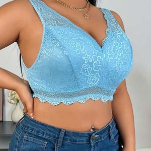 Conjunto de lencería sexy de talla grande, sujetador de encaje fino con copa completa y efecto corrector push-up para mujeres con curvas. - Product Image 1