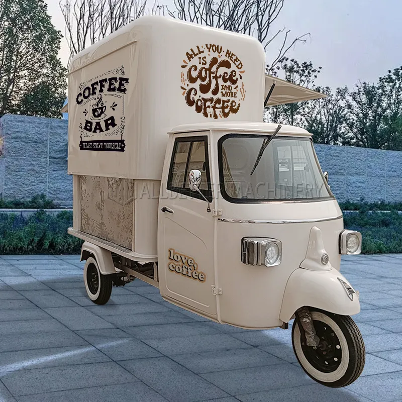 ALLBETTERカスタムヴィンテージ類人猿ビールバーフードカート三輪車フードトラック完全装備のコーヒートゥクトゥク電気モバイルバー
