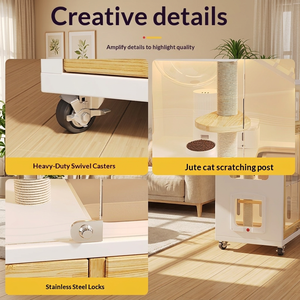 Casa de Lujo para <span class=keywords><strong>Mascotas</strong></span> de Dos Niveles, de Una Pieza, Móvil, Impermeable y Cálida, Villa Moderna Retro de Madera Maciza para Gatos con Bandeja Sanitaria para Sala de Estar - Product Image 3