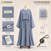 Ensemble Abaya Personnalisé en Mélange de Lin, Cardigan Ample et Pantalon Large, Trois Pièces, Vêtements Modestes, Fabricant d'Abayas