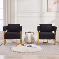 Ensemble de 2 fauteuils modernes de style tonneau, rembourrés en tissu, avec pieds coniques et rembourrage en éponge, pour salon et bureau (Noir)