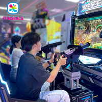 Tienda de atracciones que funciona con monedas 55 pulgadas dos asientos tiro máquina de juego de arcade simulador de tiro dinámico