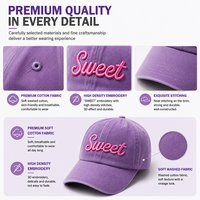 Casquette de baseball Y2K esthétique en coton lavé, brodée, couleur lavande, style Dad Hat, en sergé doux et sportif, cadeau