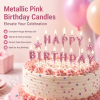 Lot de bougies en cire de paraffine solide, lettres Joyeux Anniversaire roses métallisées, pour décoration de gâteaux, vente en gros de fournitures de fête