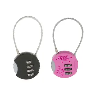CH-21B cute pattern 3-digit black pink round shape metal cable combination lock