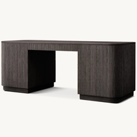 Bureau vintage en bois massif noir de style américain, bureau Mulholland à 7 tiroirs, table d'étude, mobilier de bureau pour villa