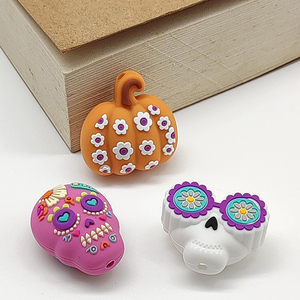 Cuentas de silicona con diseño de calavera de azúcar del Día de Muertos, con orificios rectos, cuentas sueltas focales 3D para bolígrafos personalizables, llaveros y proyectos DIY, al por mayor - Product Image 2