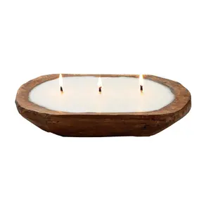 Farmhouse HandMade Reusable Oak Bowl Candle Wooden Dough Bowl Candles Table Centerpiece For Home Decor