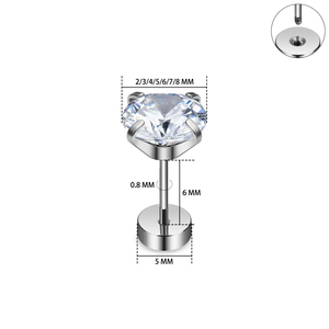 1 cặp 316L phẫu thuật Thép không gỉ 20g trắng Zirconia phẳng trở lại tai đinh tán cơ thể xuyên bên ngoài chủ đề Bông tai đồ trang sức - Product Image 3