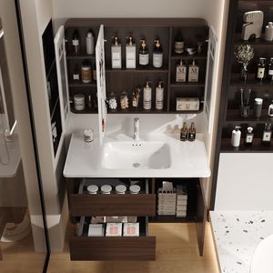 Ensemble de meubles-lavabos de style chinois couleur noyer, meubles-lavabos modernes pour hôtels, meubles-lavabos suspendus pour salles de bain, vente en gros - Product Image 3