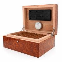 Boîte à cigares artisanale en bois grainé de burl, doublée de cèdre espagnol, avec hygromètre et humidificateur, étui de rangement de bureau