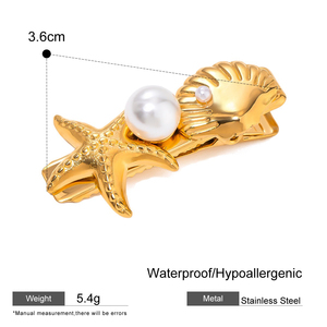 Acero inoxidable sin deslustre, concha marina chapada en oro, estrella de mar, estrella de mar, horquillas para niñas - Product Image 6