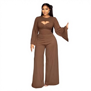 Pantalones de mujer europeos y americanos transfronterizos de verano, de cintura alta, de poliéster, casuales, de pierna ancha, largos, con empalmes, sexys - Product Image 3