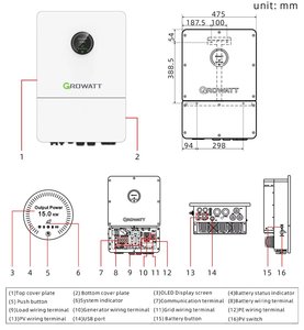 Système solaire hybride WIT 15KW HU Growatt compatible avec les batteries lithium-ion et IP66 pour l'alimentation domestique en UE - Product Image 3