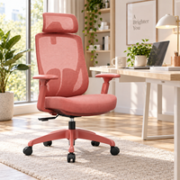 Chaise de bureau ergonomique moderne en maille rouge avec support lombaire, siège en mousse résiliente, base en acier, inclinable et pivotante pour le bureau à domicile