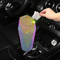 Mini poubelle de voiture en cristal de diamant, bac à déchets, boîte de rangement avec couvercle à pression, accessoires universels pour l'organisation de la voiture