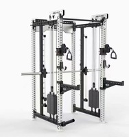 Máquina Smith Comercial Multifuncional 3 en 1 con Rack de Potencia y Cable Crossover, Pila de Pesas de Acero de 140 kg para Gimnasio, Fitness y Culturismo