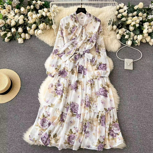 Maxi abito da donna con scollo a sbuffo a manica a sbuffo abiti di pizzo da donna abiti di moda da donna - Product Image 2