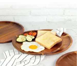 Round Acacia Food Snack Plate Wooden Charger Plate Wedding Decoration Wooden Dinner Plate