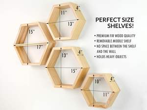 Extra Large <strong>Hexagon</strong> Floating <strong>Shelves</strong> - Set of 4 - Honeycomb Octagon <strong>Shelves</strong> Wall Hanging <strong>Shelves</strong> Honeycomb Decor - Product Image 5