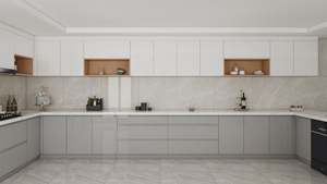 Mueble de Cocina Moderno Ecológico en Forma de U con Acabado en Laca Gris y Encimera de Cuarzo para Apartamento - Product Image 3