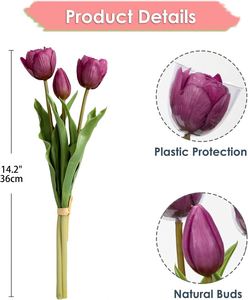 Tulipanes Hechos a Mano con Tacto Real, Decoración para el Hogar, Flores Artificiales Ecológicas de Alta Simulación, 5 Piezas/Ramo, Graduación, Día de la Madre, Pascua - Product Image 2