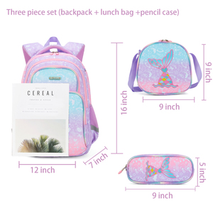 Sac à dos scolaire pour filles Cusangel de haute qualité 3 <span class=keywords><strong>en</strong></span> 1, queue de sirène, polyester, imperméable, avec sac à lunch et trousse à crayons - Product Image 5