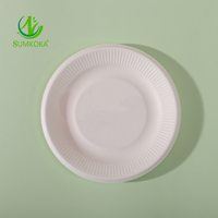 SUMKOKA Assiettes jetables de 9 pouces à usage intensif blanches 9 "6'' Assiettes en papier compostables biodégradables pour canne à sucre Assiette à pâte Bagasse