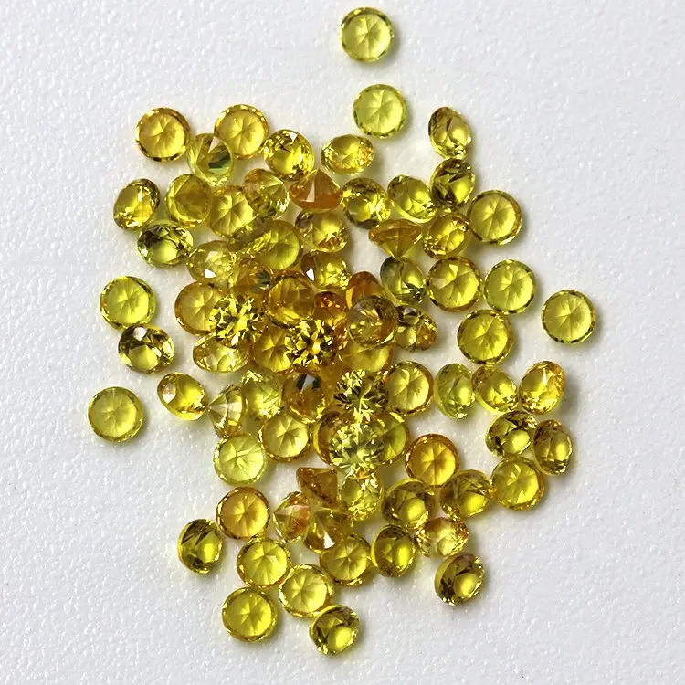 Gemstone Fabricante Natural todos os tamanhos todas as formas amarelo Safira Solta Redonda Facetada Preciosa Pedra Genuína para pingente