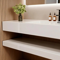 Mueble de Baño Moderno Personalizado Resistente al Agua, Montado en la Pared, con Espejo Inteligente, Lavabo de Cerámica y Gabinete Flotante para Villas