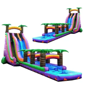 Tropical palm tree run splash inflatable water slide