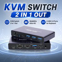 Commutateur KVM HDMI 2 ports pour 2 ordinateurs, partage 1 moniteur, clavier, souris et imprimante avec 4 ports USB, 4K 60Hz
