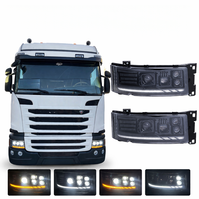Factory Wholesale Upgraded 4 Lens Matrix LED Projector Headlights for Scania P G R T Truck 1997-2017 High Brightness