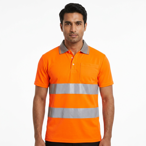 Polo de sécurité en polyester personnalisable unisexe avec logo sur mesure, vêtement de sécurité haute visibilité réfléchissant, manches courtes, respirant et résistant à la chaleur - Product Image 1