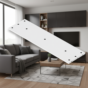 Wooden <b>Shelf</b> 38x140x2.5 Glossy <b>White</b> With Fixing Holes For Living Room Cabinets - Product Image 2