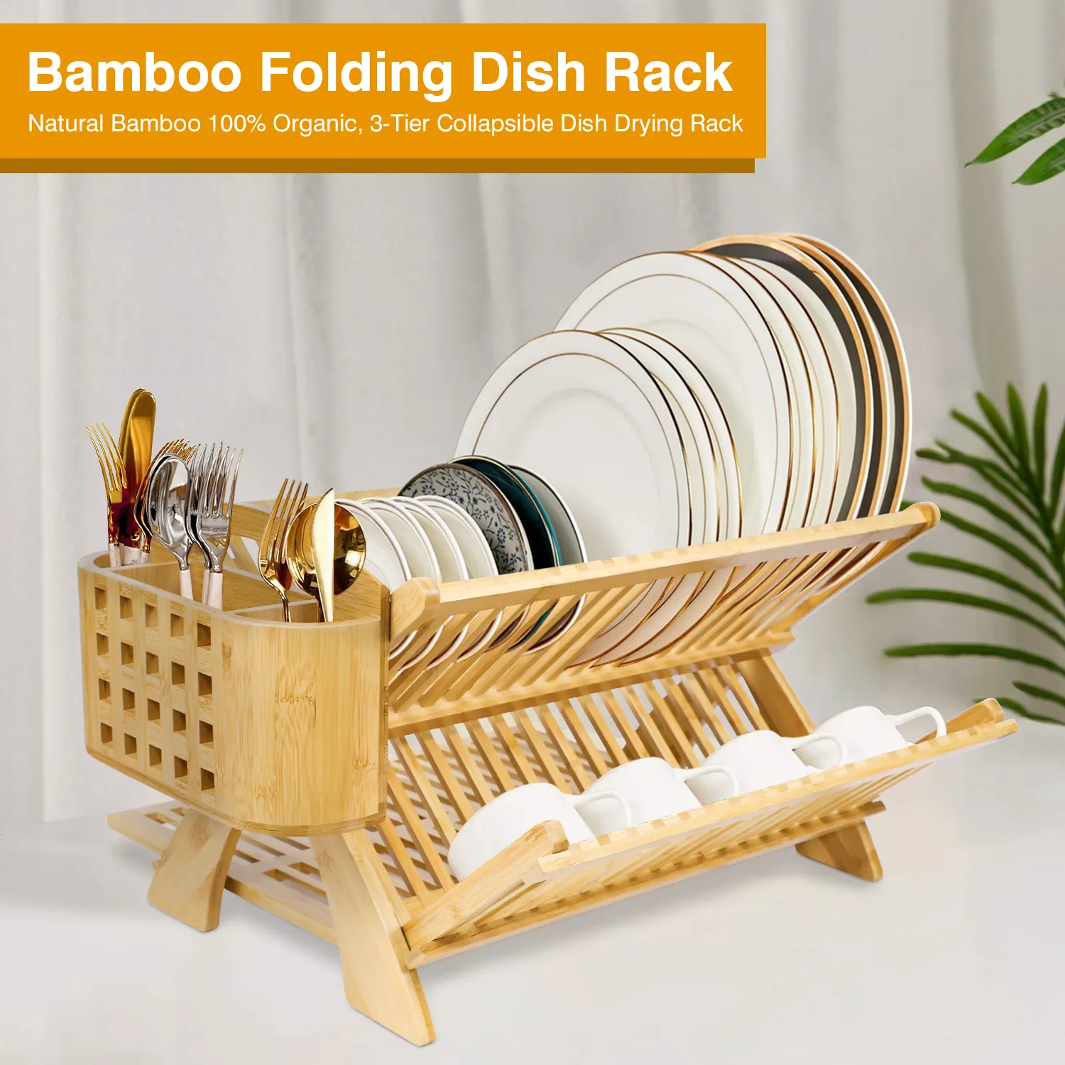 GL grande capacità X forma Logo personalizzato staccabile semplice cucina in bambù cucina stendino tazza con porta utensili