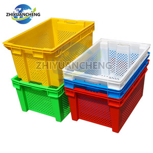 Ventilated stackable storage large plastic baskets with handle
