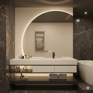 Modern Duvara Monte Çift Lavabolu Banyo Dolabı Seti, Büyük LED Aynalı ve Asma Dolaplı Lüks Banyo Mobilya Seti - Product Image 6