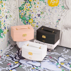 Caja de Joyería Rectangular de Cuero, Organizador de Viaje para Anillos, Aretes y Collares, con Cerradura y Forro de Terciopelo, Regalo para Niños - Product Image 2