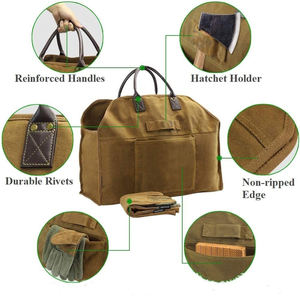 Custom Fireplace <b>Carrier</b> Waxed Canvas <b>Log</b> <b>Carrier</b> Tote Bag Outdoor <b>Log</b> Tote Large Wood Carrying Bag with Handles - Product Image 6