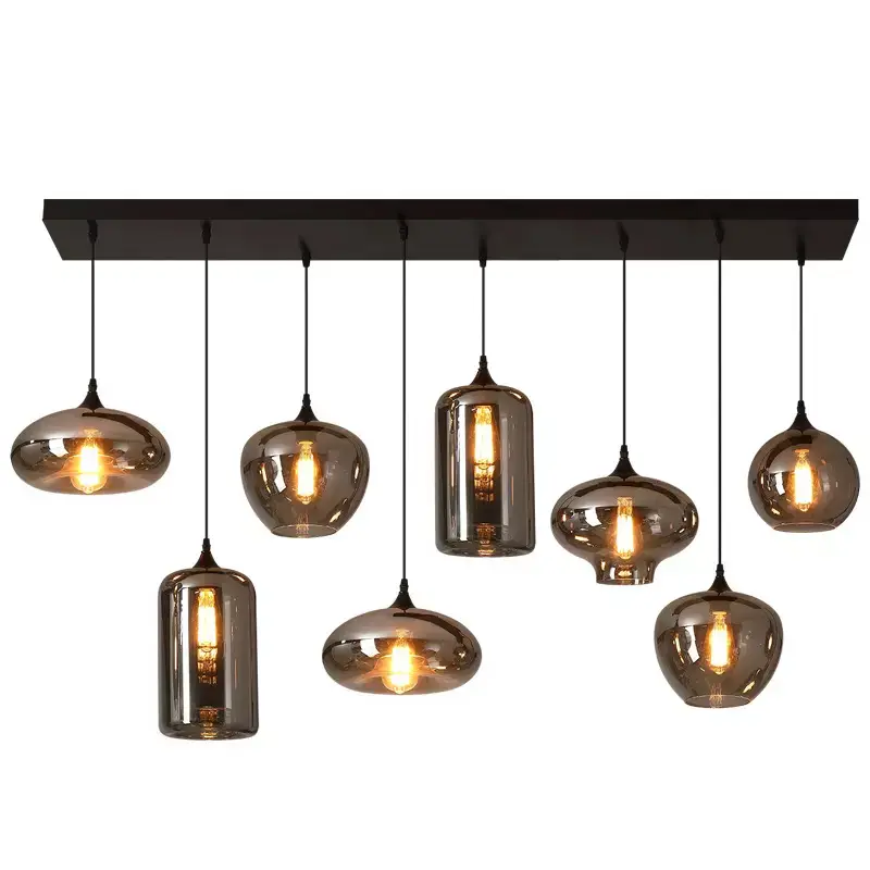 Modern decorative kitchen island chandelier smoke grey glass ball hanging lamp restaurant pendant light